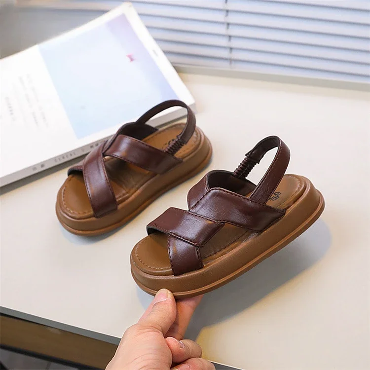 

Детские сандалии для девочек, летние однотонные детские повседневные пляжные сандалии, модные мягкие сандалии с открытым носком и толстой подошвой для мальчиков