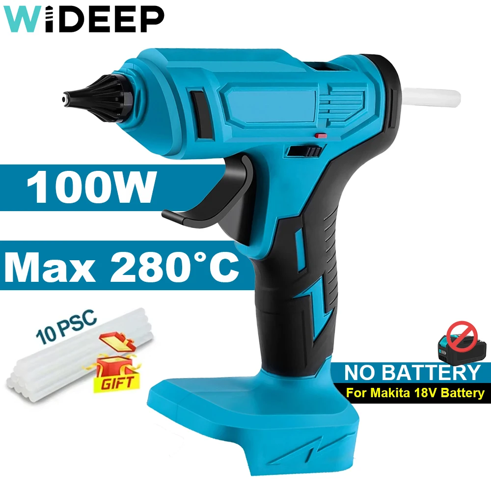 280°C 100W Cordless  Hot Melt Glue Gun Portable Rechargeable with 10pcs 11mm Glue Sticks DIY Repair Tool For Makita 18V Battery