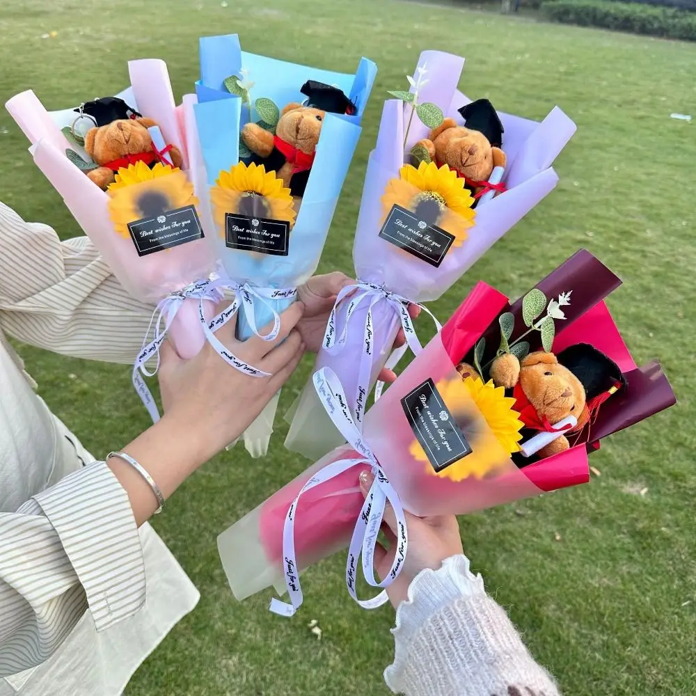 Bouquet Decoration Graduation Bear Bouquet Plush Bear Lovely Bear Plush Bouquet Cartoon Elegant Doctoral Bear Toy Birthday Party