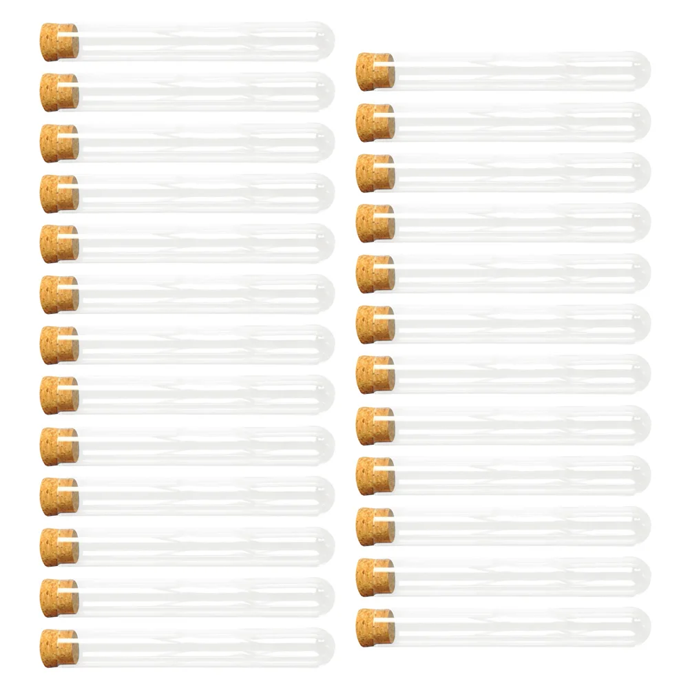 

25 PCS Plastic Test Tube Corked Tubes Glass Pieces Per Set Bamboo with Wooden Plugs