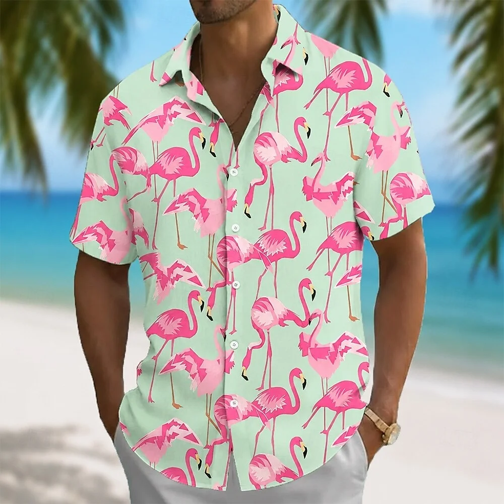 Tropical Pattern Hawaiian Shirt Premium 3D Flamingo Short-Sleeve Couple Tee