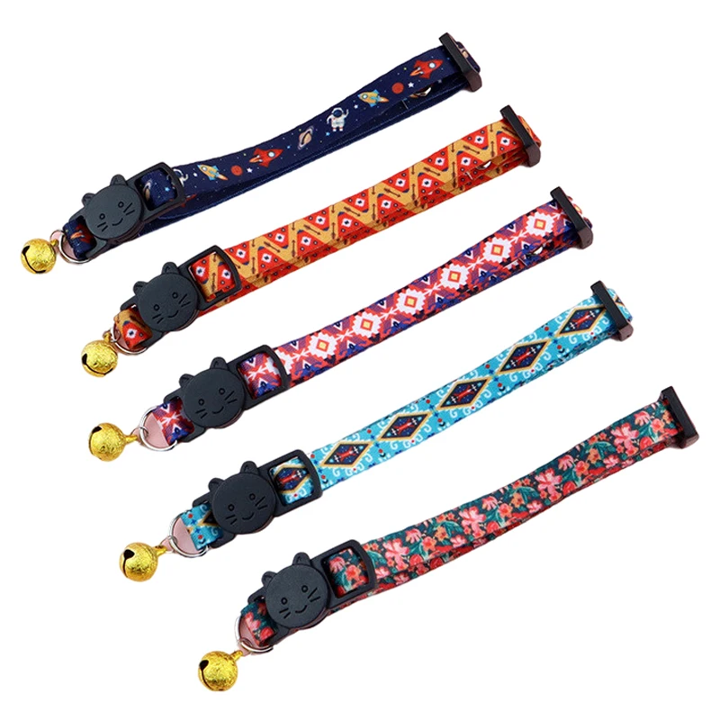 Adjustable Fruit Christmas Printing Pet Collar Breakaway Cat Dog Collar with Safety Buckle Collar Bell Puppy Kittens Necklace