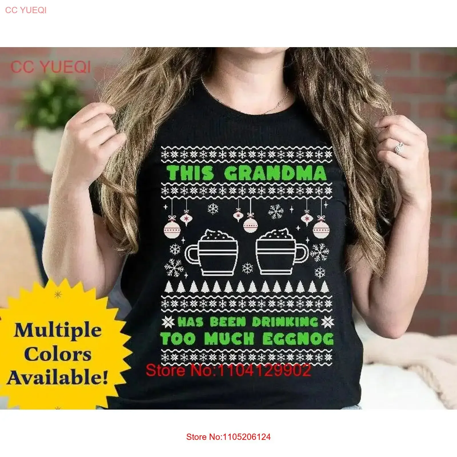 

Funny Ugly Christmas T Shirt Grandma Has Been Drinking Too Much Eggnog Jersey for Granny vintage Washed Stretched