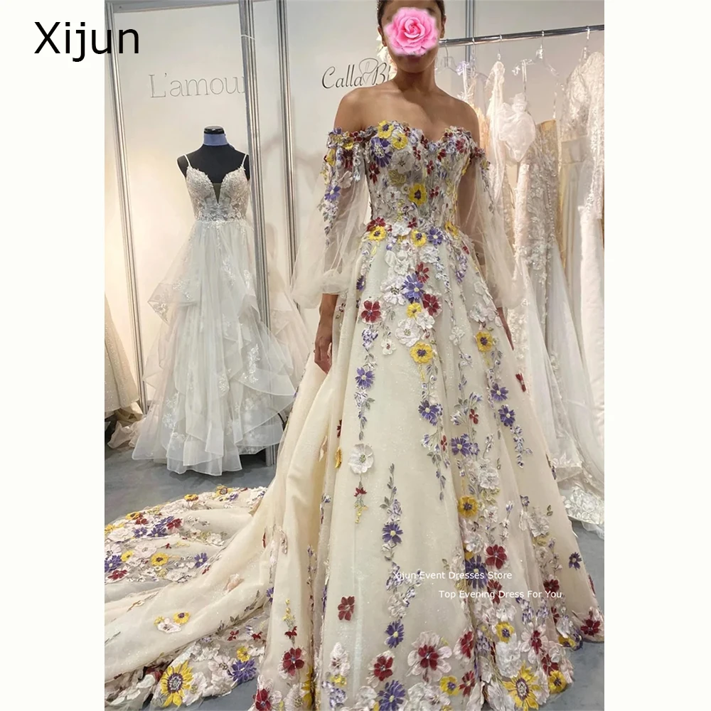 Xijun Elegant Evening Dress Flower Lace Wedding Dress Prom Dresses Fairy Sweetheart Prom Gowns Cap Sleeves Vestidos 2023 Women