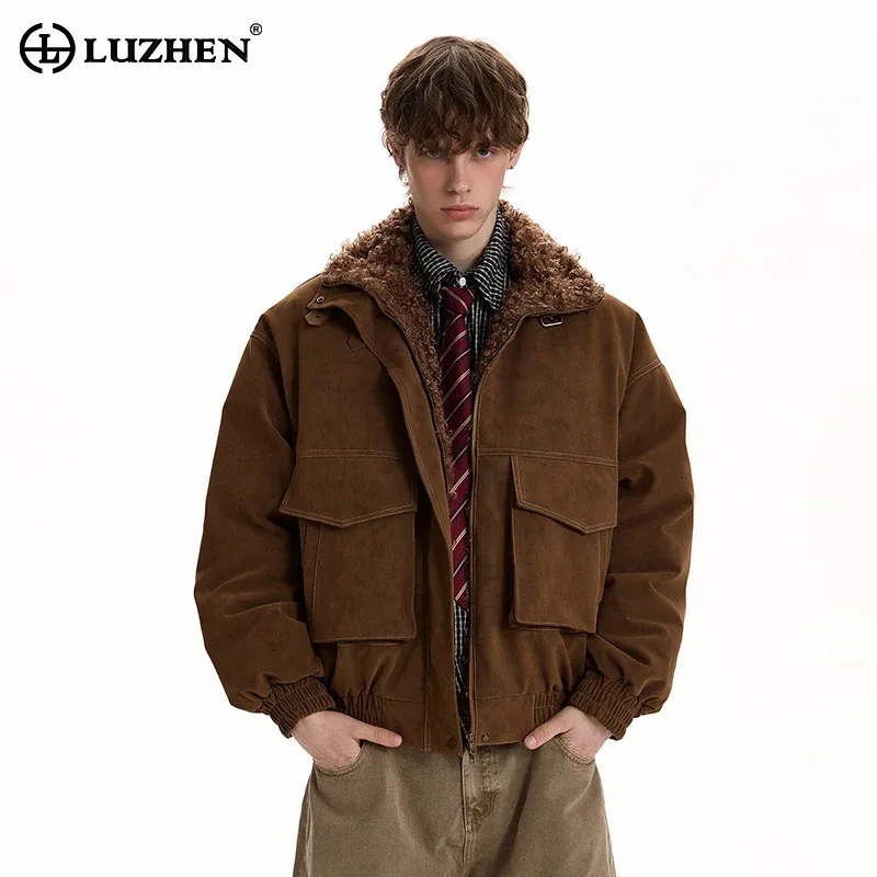 

LUZHEN 2025, зимнее элегантное красивое однотонное стеганое пальто с карманами и карманами, мужская модная повседневная куртка-парка JY5642