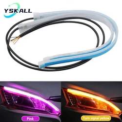 2 pezzi luce di marcia diurna per Auto striscia LED impermeabile flessibile fari Auto universali indicatori di direzione rosa luci di flusso del freno gialle