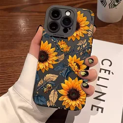 Sunflower Pattern Phone Case For iPhone 17 11 12 13 14 15 16 Pro Max 7 8 Plus 17 Air Shockproof Matte Soft Silicone Bumper Cover