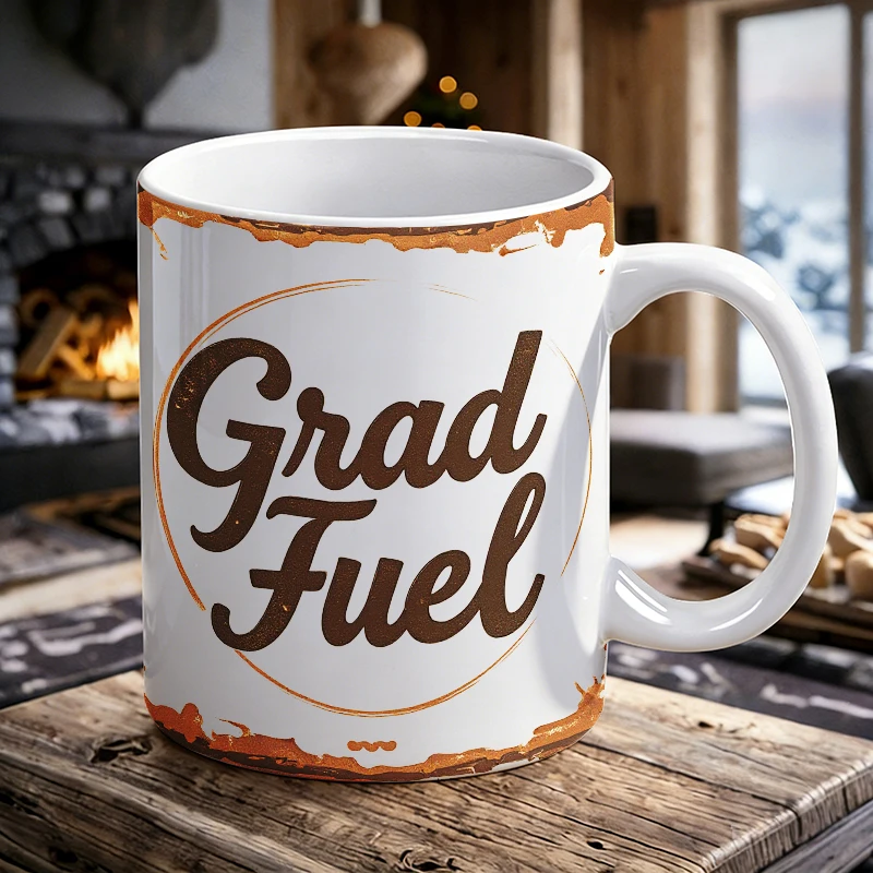 

Fun slogan 'Grad Fuel' ceramic mug, coffee cup, milk cup, office tea cup, drinking cup, gift for friends, fade-resistant