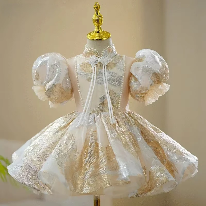 Princess Wedding Child Embroidery Fluffy Kids Pageant Dresses Toddler Girl Birthday Party Luxury Short Evening Gown Photography