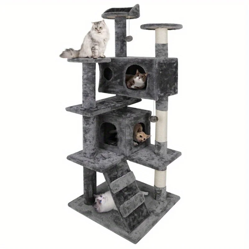 Centro de Actividades para gatos, torre de árbol resistente de 53 pulgadas, casa de juegos grande, condominio para descansar