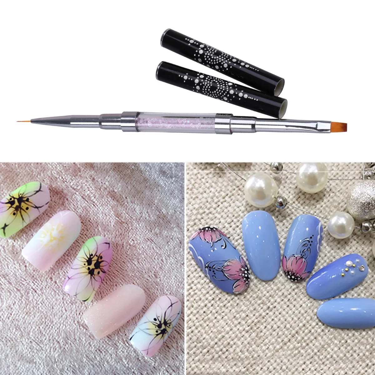 

Nail Art Dual End Brush Pen Acrylic Nylon Hair Rhinestone Painting Manicure Tool DIY 3D French Gel Polish Extension