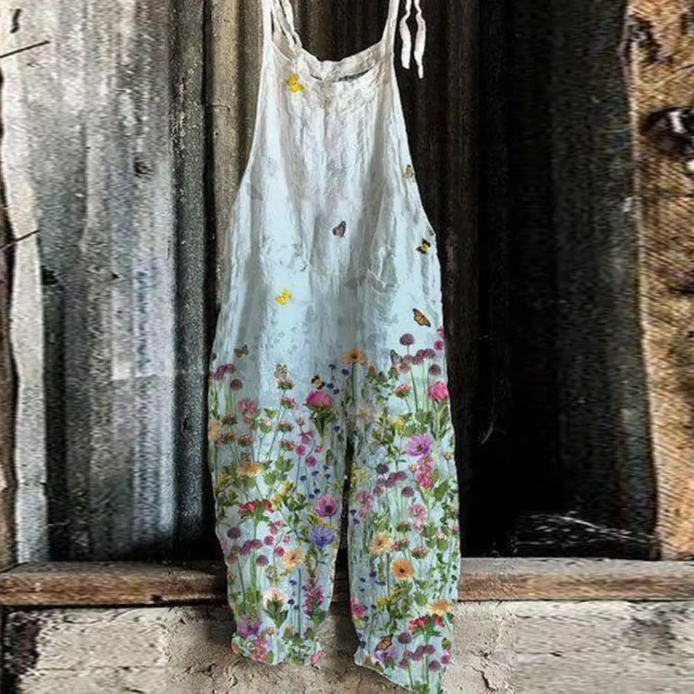 Women JumpsuitOveralls For Women Clothing 2023 Butterflies Print Sling Vintage Summer Vintage Loose Floral Print Jumpsuit