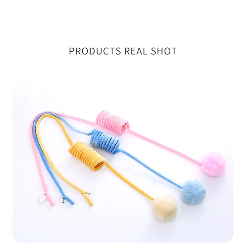 Pet supplies Self high suction cup spring rabbit hair ball cat teaser stick extendable hanging swing cat toy