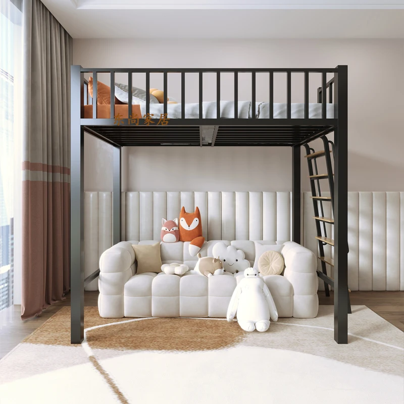 

Elevated bed loft duplex second floor iron household bed under the table combination bed under the empty upper bunk suspende