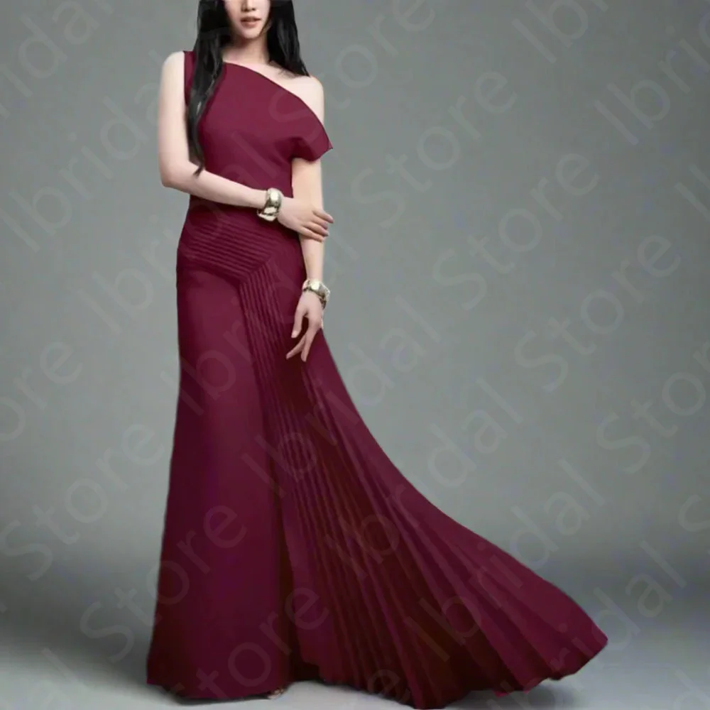 

Customized Charming Wine Red Evening Dresses 2025 One Shoulder Prom Gowns Sleeveless Wedding Guest Dresses Off Shoulder On Sale