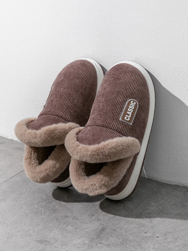 Herren-Winterhausschuhe für den Innenbereich, rutschfeste, warme, mit Plüsch gefütterte Slip-On-Stiefeletten mit Rücken für den Heimkomfort im Freien – Detail 14