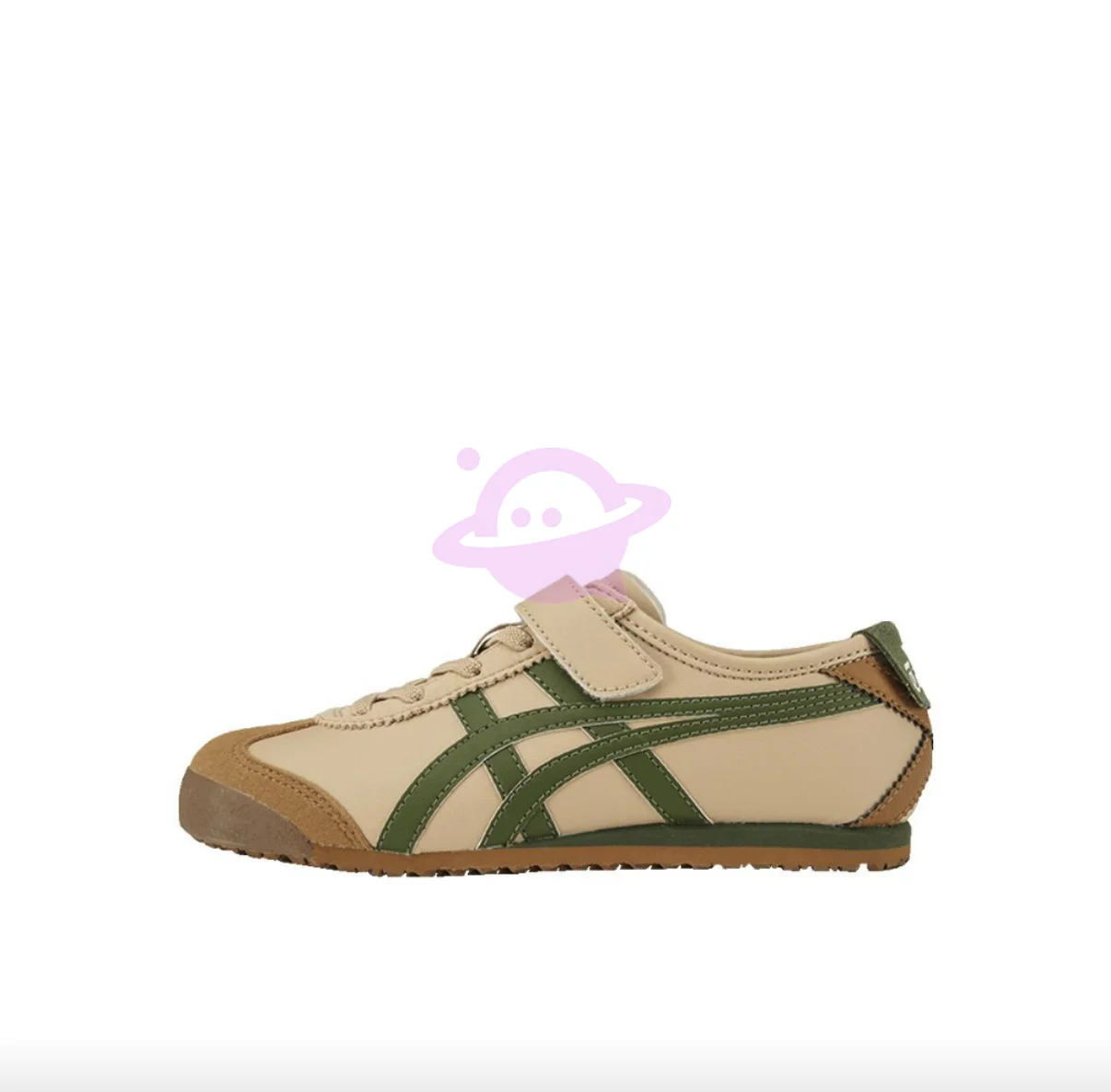 Asics Onitsuka Tiger Kids Shoes MEXICO 66 Low Top Children‘s Shoes Kids Sneaker Army Green Beige and Brown