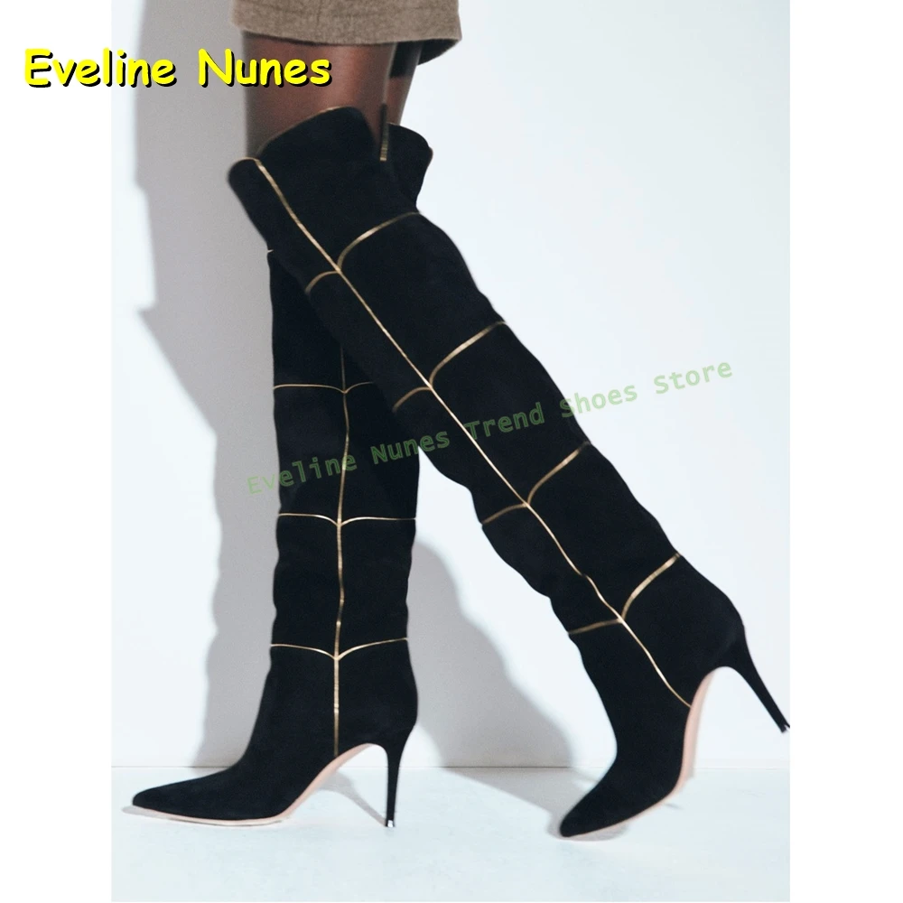 2025 Autumn Fashion Knee High Boots Pointed Toe Color Blocking Pull On Women Party Sexy Runway Show Shoes Street Style Shoes