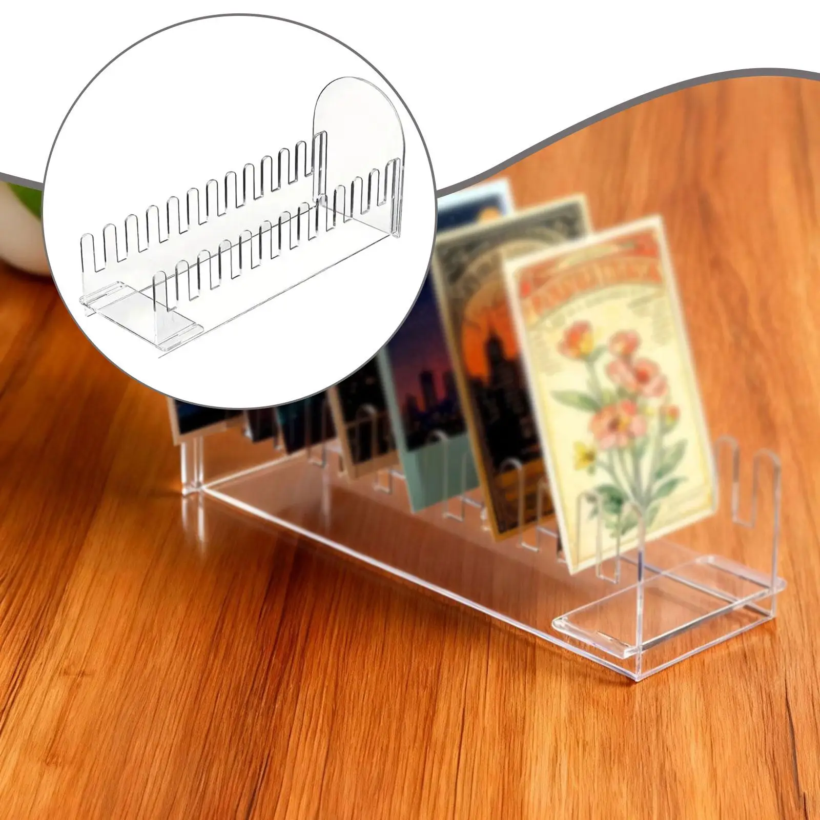 Sturdy Acrylic Greeting Card Holder Space Saving Display Stand with 12 Slots for Postcards Brochures Countertops