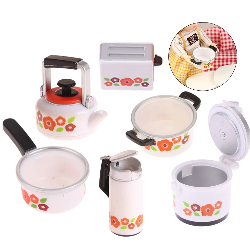 1/12 Dollhouse Simulation Kettle Soup Pot Electric Rice Cooker Miniature Kitchen Accessories Doll House Decor Pretend Play Toys