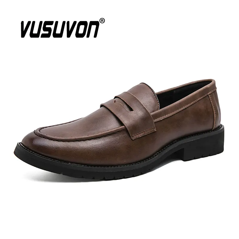 Fashion Men Penny Loafers Shoes Breathable Split Leather 38-46 Size Boys Black Soft Outdoor Casual Autumn Mules Dress Flats