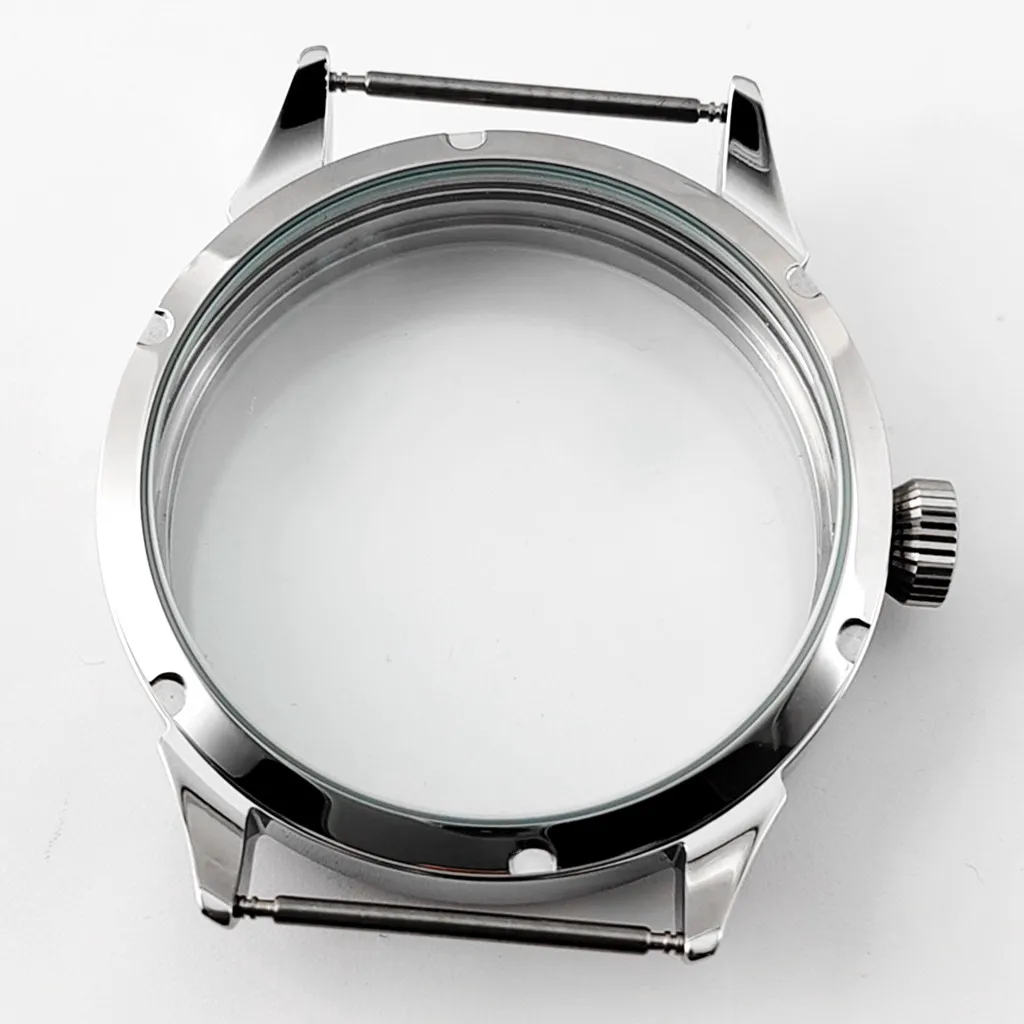 Brushed 42mm Silver Watch Case Solid Stainless Steel For ETA 6498 6497 Sea Gull ST3600 Movement Watches Accessories Parts