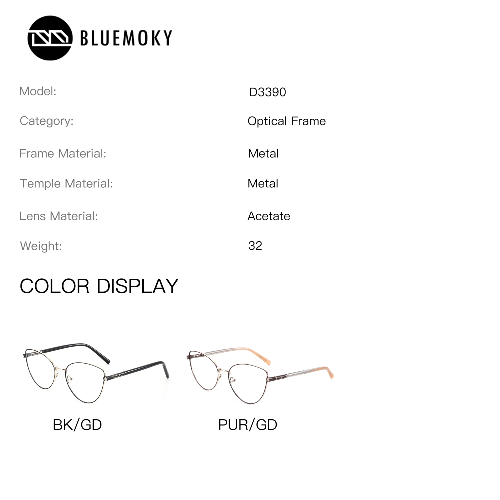 BLUEMOKY (M Size) Metal Butterfly Prescription Eyewear Graduated Eyeglasses for Myopia Blue Light Presbyopic Glasses Women