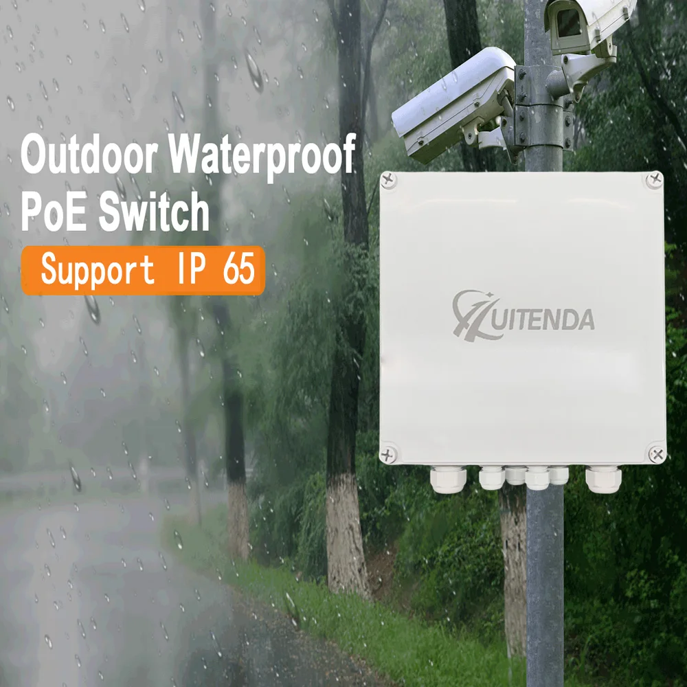 Huitenda 4/8Ports Waterproof POE Switch IP65 10/100/1000Mbps Ethernet Switch with IEEE 802.3af/at for Outdoor Security Camera