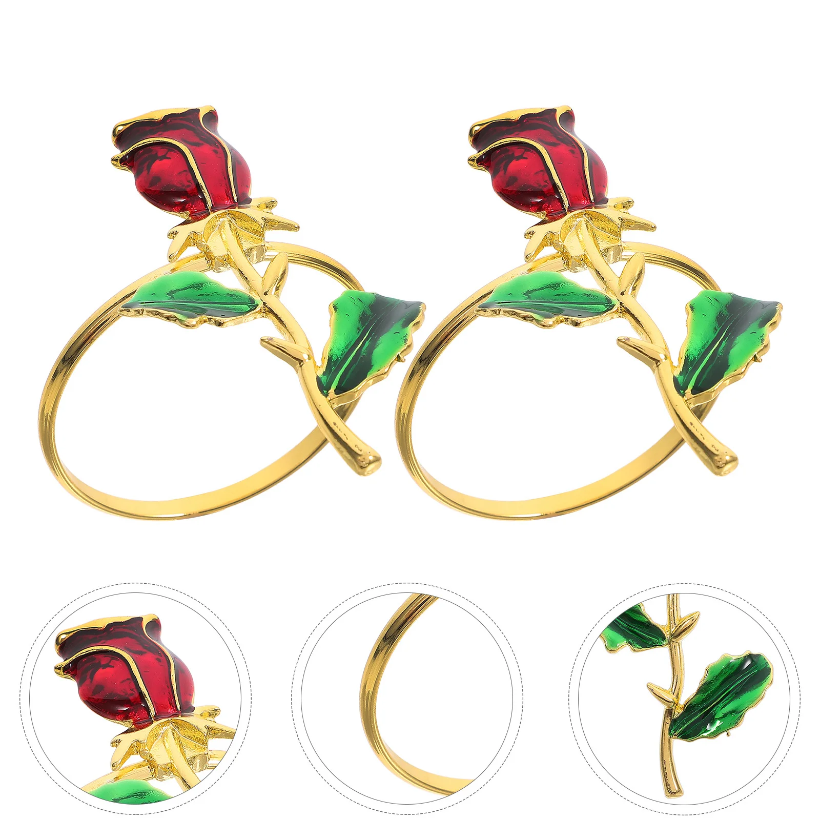 

6Pcs Artificial Rose Napkin Rings Alloy Floral Buckles for Dining Table Decoration Vintage Style Party Supplies Elegant