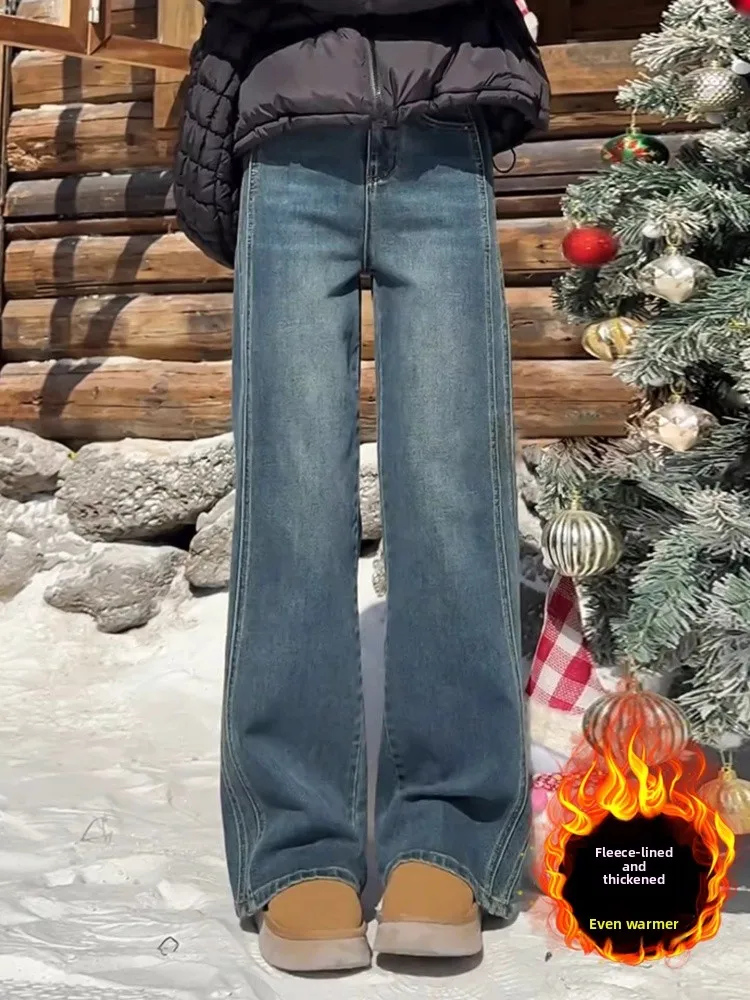 กางเกงยีนส์ทรงสลิมฟิตแบบเรโทร ผ้าเดนิม ผู้หญิง ฤดูใบไม้ร่วง ฤดูหนาว รุ่นใหม่ ไซส์พลัส ช่วยพรางหุ่น เอวสูง กระชับสัดส่วน