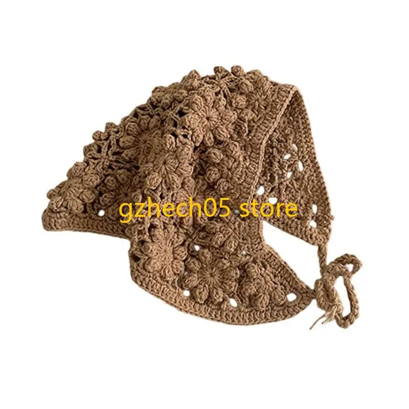 

D55E Breathable Knit Infant Head Scarf Stylish Hair Accessory Gentle On Skin Neutral Tone Headscarf Hollowed Head Wrap Hat