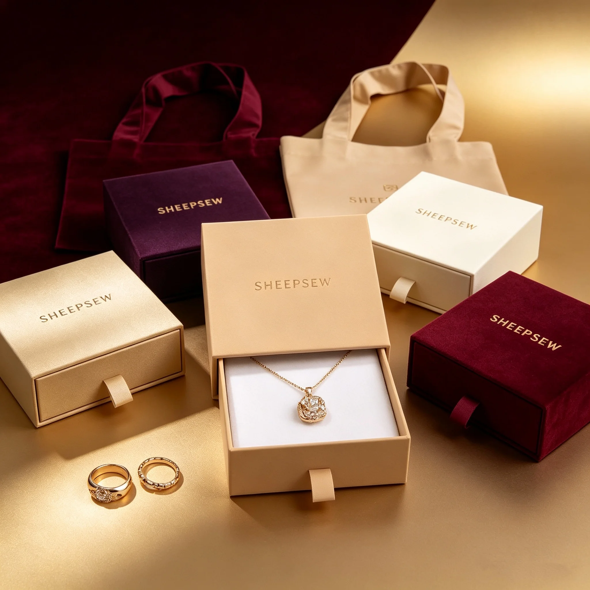 50pcs Luxury Custom Logo Rose Jewelry Rigid Paper Gift Packaging Box Recyclable Drawer Box With Bag for Necklace