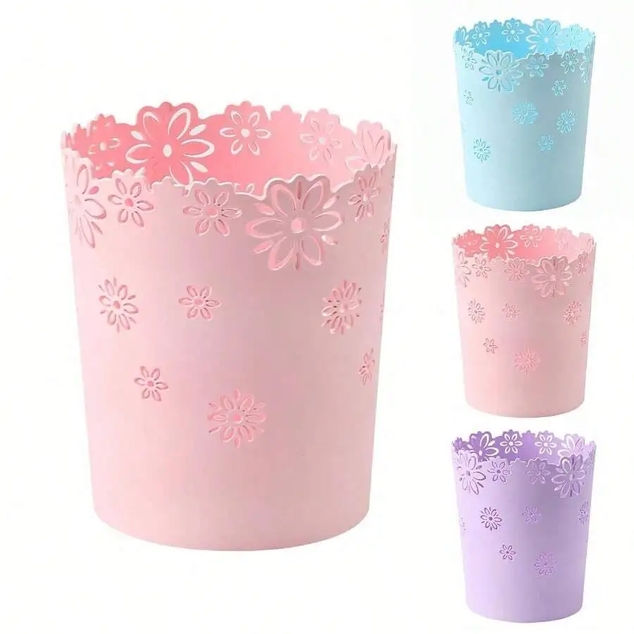 

Plastic Flower Cutout Wastebasket 1.8 Gallon Lidless Round Trash Can For Bathroom Kitchen Bedroom Home Office