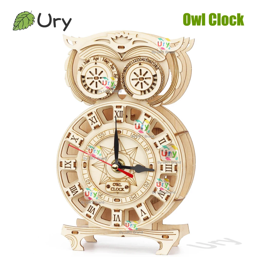 

Ury 3D Wooden Puzzle Retro Pendulum Owl Wall Clock Model Set Hygrometer Mechanical Gear Decoration Hand-assembled Toy Kids Gift