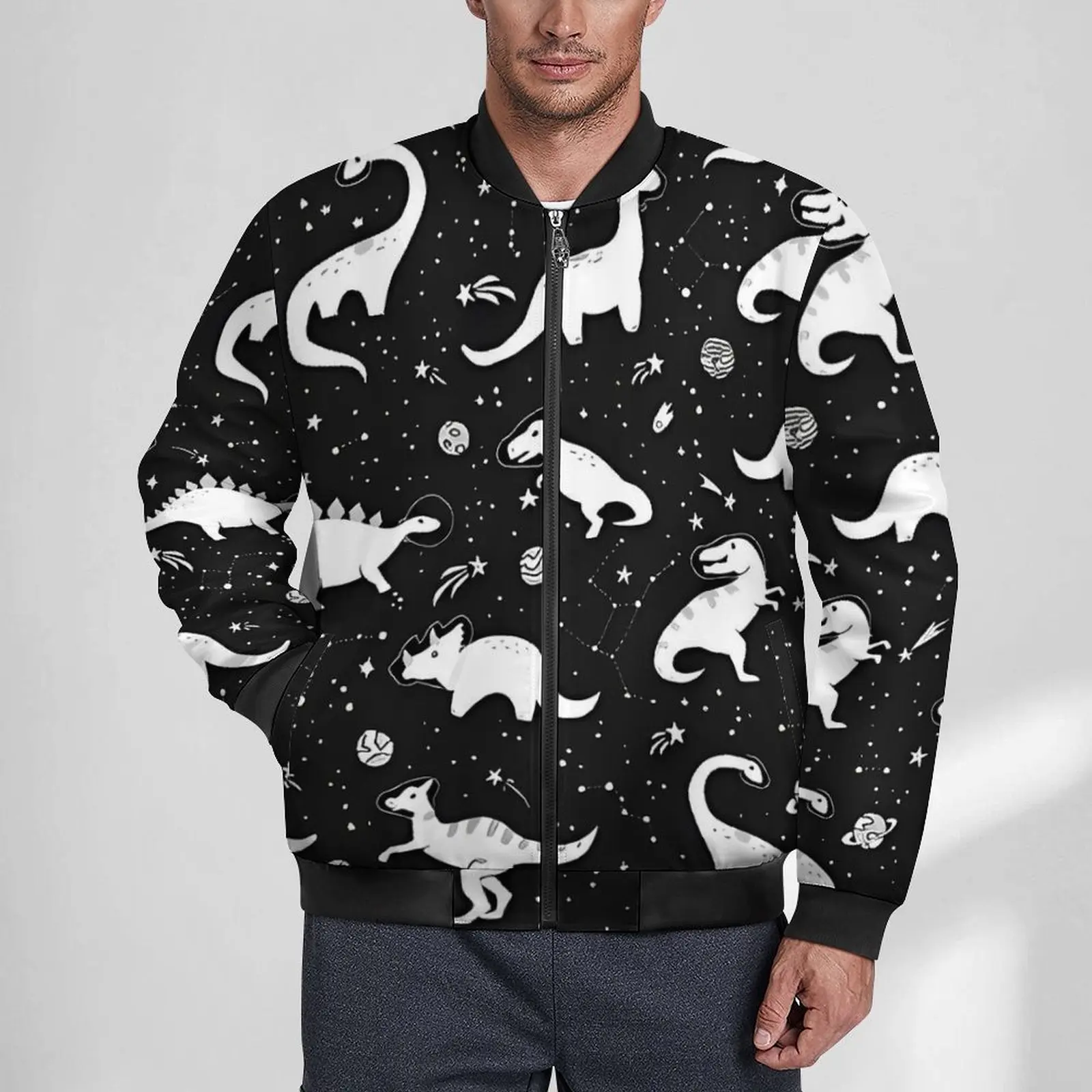 Space Dinosaurs Casual Jackets Male Cartoon Animal Coats Winter Trendy Jacket Hooded Custom Classic Windbreak Large Size