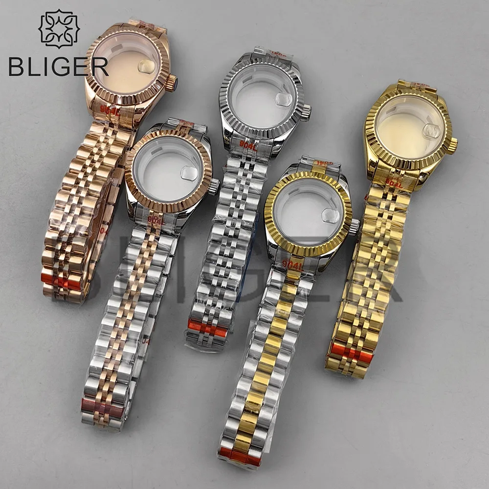 bliger-26mm-28mm-nh05-nh06-senhoras-caixa-de-relogio-caixa-canelada-curva-prata-ouro-rosa-ouro-jubileu-data-vidro-safira-A-prova-d-'Agua