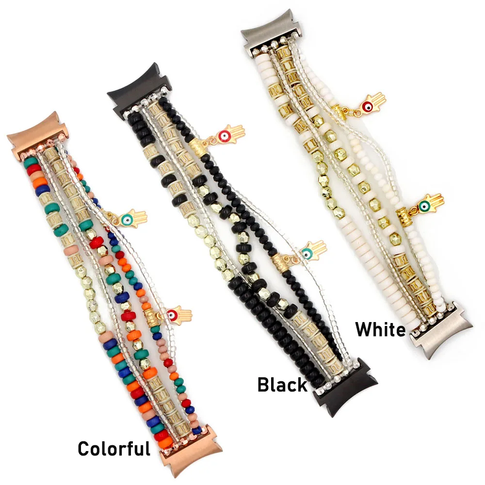 Boho Bracelet for Galaxy Watch 6 /5 Pro 45mm Wristband Beaded No Gap Band for Samsung Galaxy Watch 5 40mm 44mm/ Watch 4 Classic