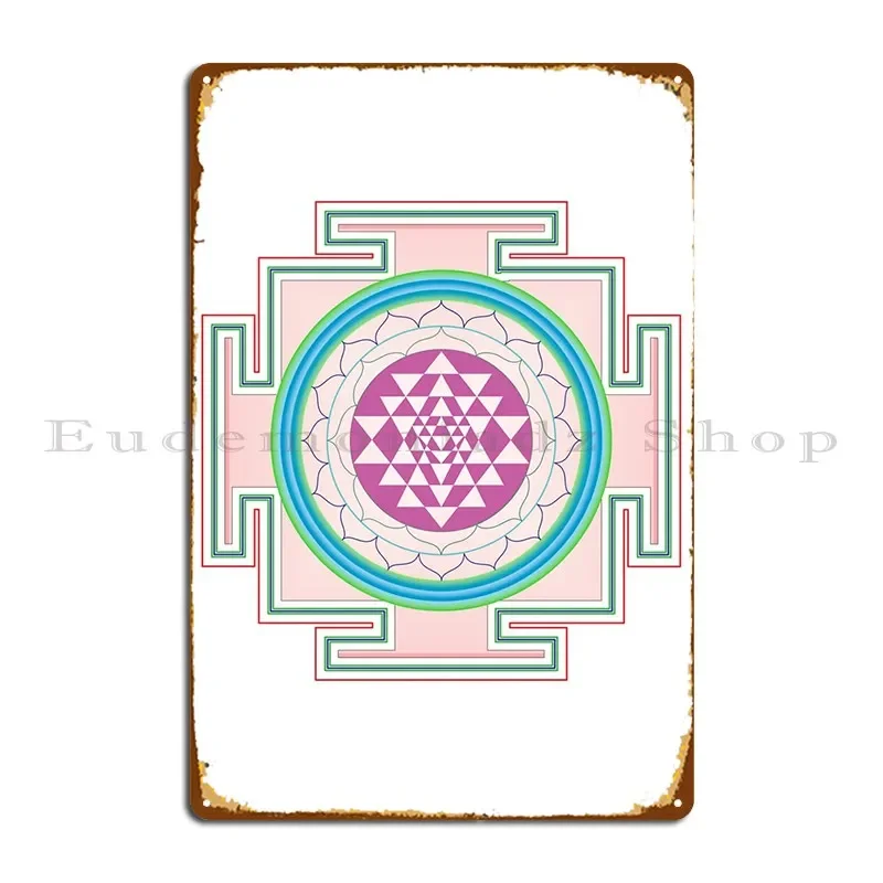 Sri Yantra Sacred Geometry Art Design Pink Metal Sign Mural Wall Decor Mural Create Mural Tin Sign Poster