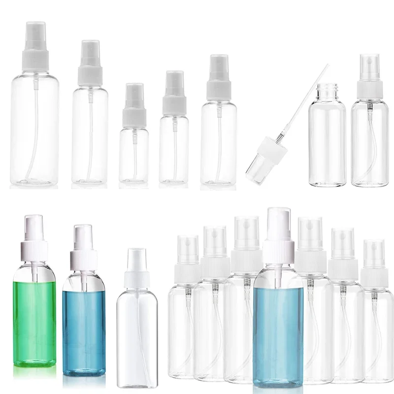 

50pcs 10/20/30/50/100ml Empty Clear Plastic Spray Fine Mist Mini Travel Refillable Containers for Liquid Perfume Alcohol Bottles