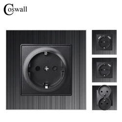 COSWALL HA Series Aluminum Panel  Wall Rocker Switch EU Socket USB Charging CAT6 Internet Satellite TV Module DIY Black