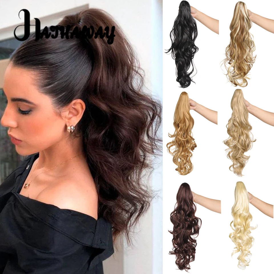 Long Wavy Ponytail Synthetic Grab Clip Curly Wavy Ponytail Black Brown  Grasping Clip In Hairpiece Ponytail For Daily Wear Woman