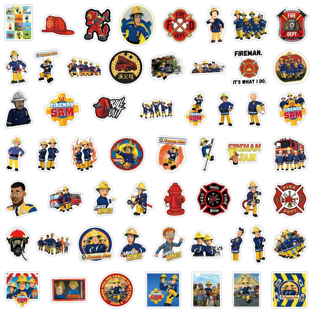 10/30/55PCS Fireman Sam Cartoon Stickers Safety Education Kids Gift DIY Notebook Laptop Luggage Cute Decals Funny Graffiti Toys