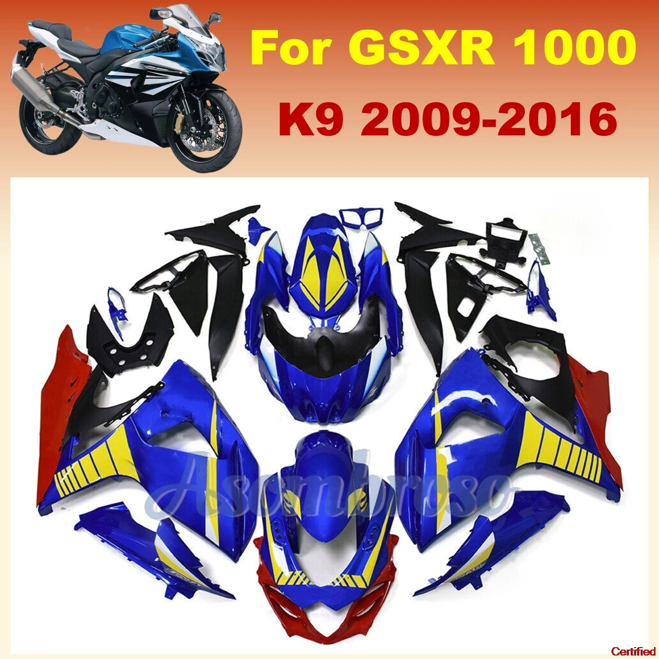 100% Fairing kit fit for GSXR1000 2009 2010 2011 2012 2013 2014 2015 2016 K9 09-16 GSXR 1000 blue Body set