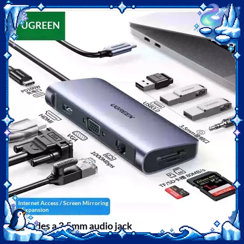 UGREEN 80133 10 in 1 USB C Hub HDMI VGA Multiport Adapter Type C Dock Station for Laptop PC