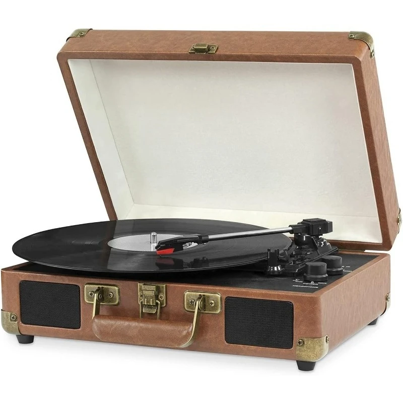 

Journey Bluetooth Portable Suitcase Record Player – with Built-in Speakers, 3 Speed Vinyl Record Player, RCA Out, Headp