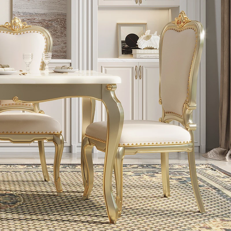 American light luxury solid wood dining table European restaurant rectangular high-end luxury champagne gold leather