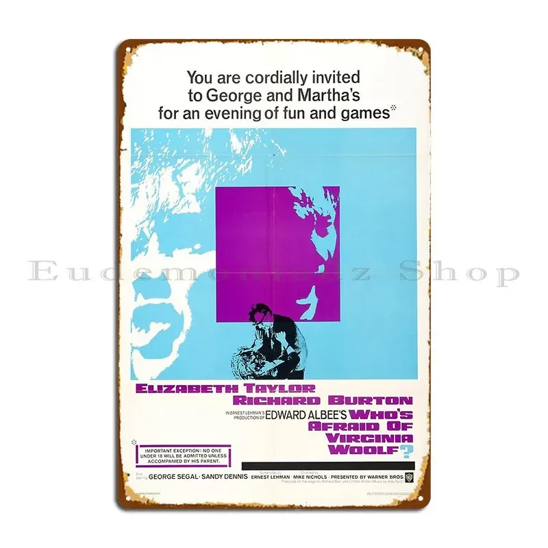 Who S Afraid Of Virginia Woolf Vintage Metal Sign Pub Plaques Pub Plaques Character Tin Sign Poster