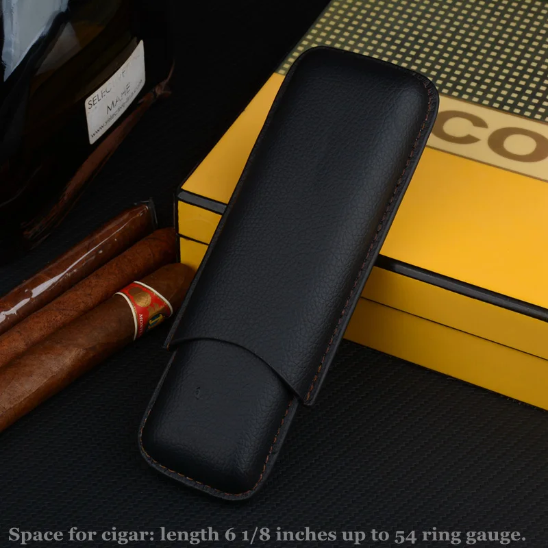 52 Ring Man-made Leather Cigar Case 2 Tube Holder Mini Humidor Black Travel  Box Portable C Logo Cigar Accessory Smoking Tool