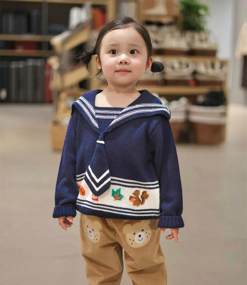 winter baby girls clothes boys sweaters kids tops Navy style cartoon pattern knitted sweater Boys and girls pullover sweater