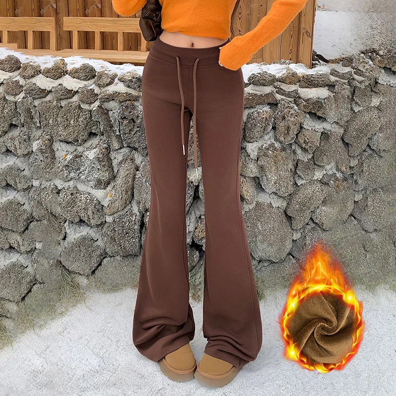 KSTUN Women Fleece Flared Pants Casual Slim Fit Warm Thick Elastic Waist Female Joggings Boot Cut Sportswear Women's Yoga Pants